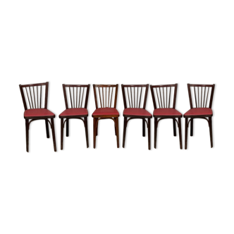 6 Baumann bistro chairs, Parisian beechwood and red ska - old and vintage