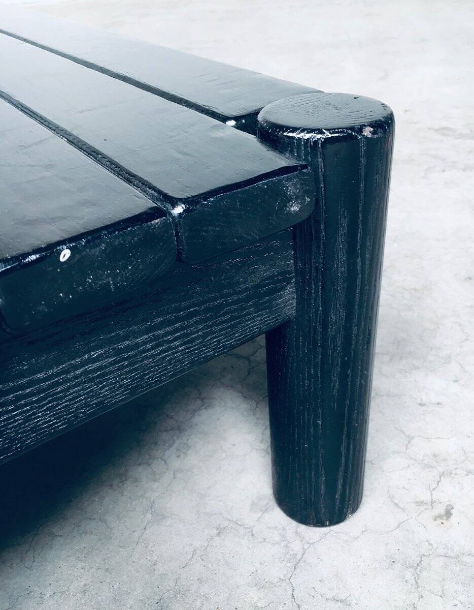 Brutalist black stained oak coffee table, Netherlands, 1960s