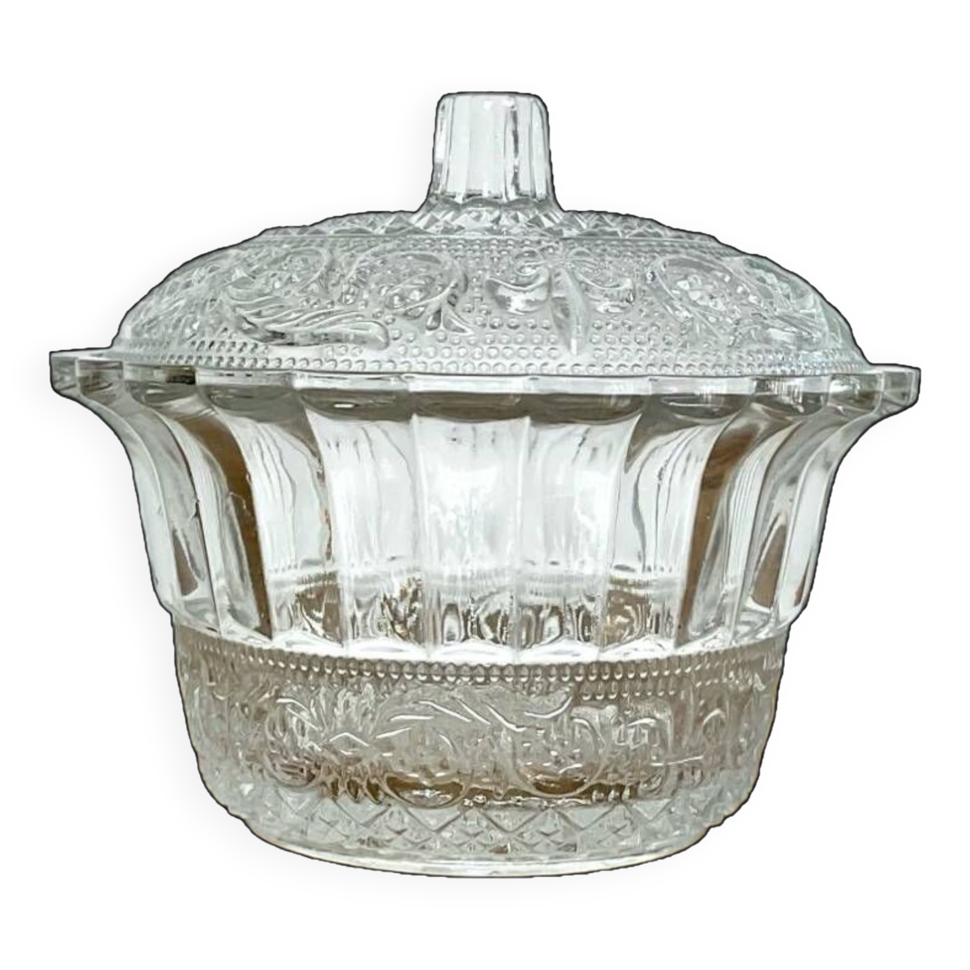 Vintage chiseled glass sugar bowl