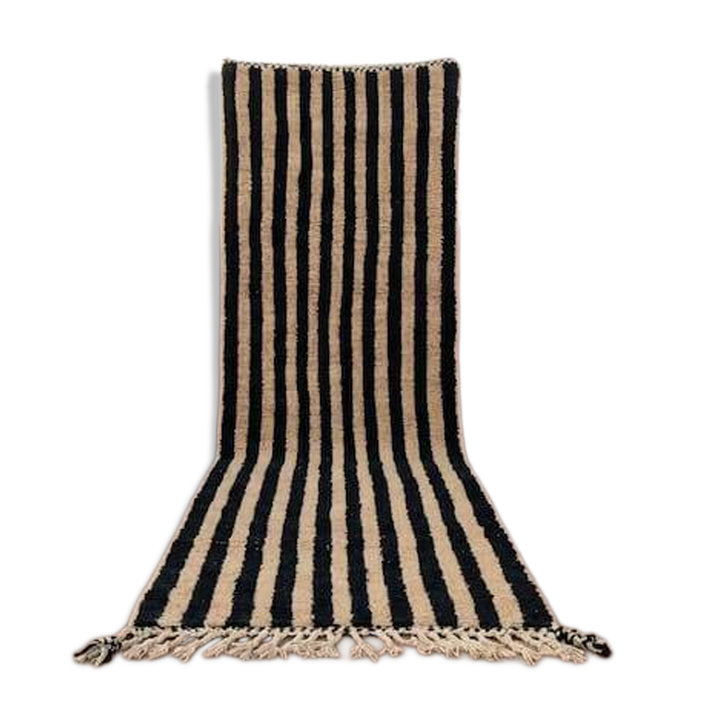 Handmade traditional Beni Ouarain carpet, white and black, 75/300.