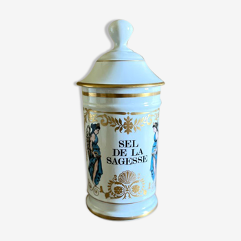 Pharmacy pot "Salt of wisdom" in Limoges porcelain