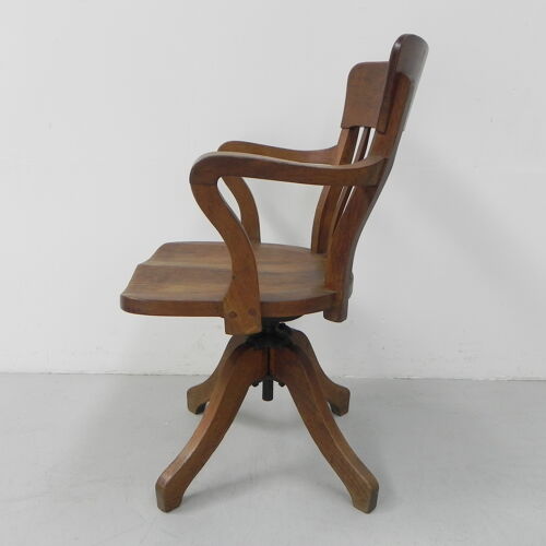 Oak office chair, swivel chair adjustable in height