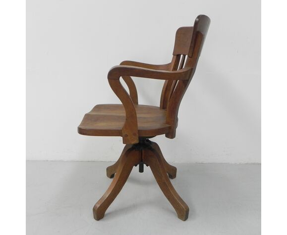 Oak office chair, swivel chair adjustable in height