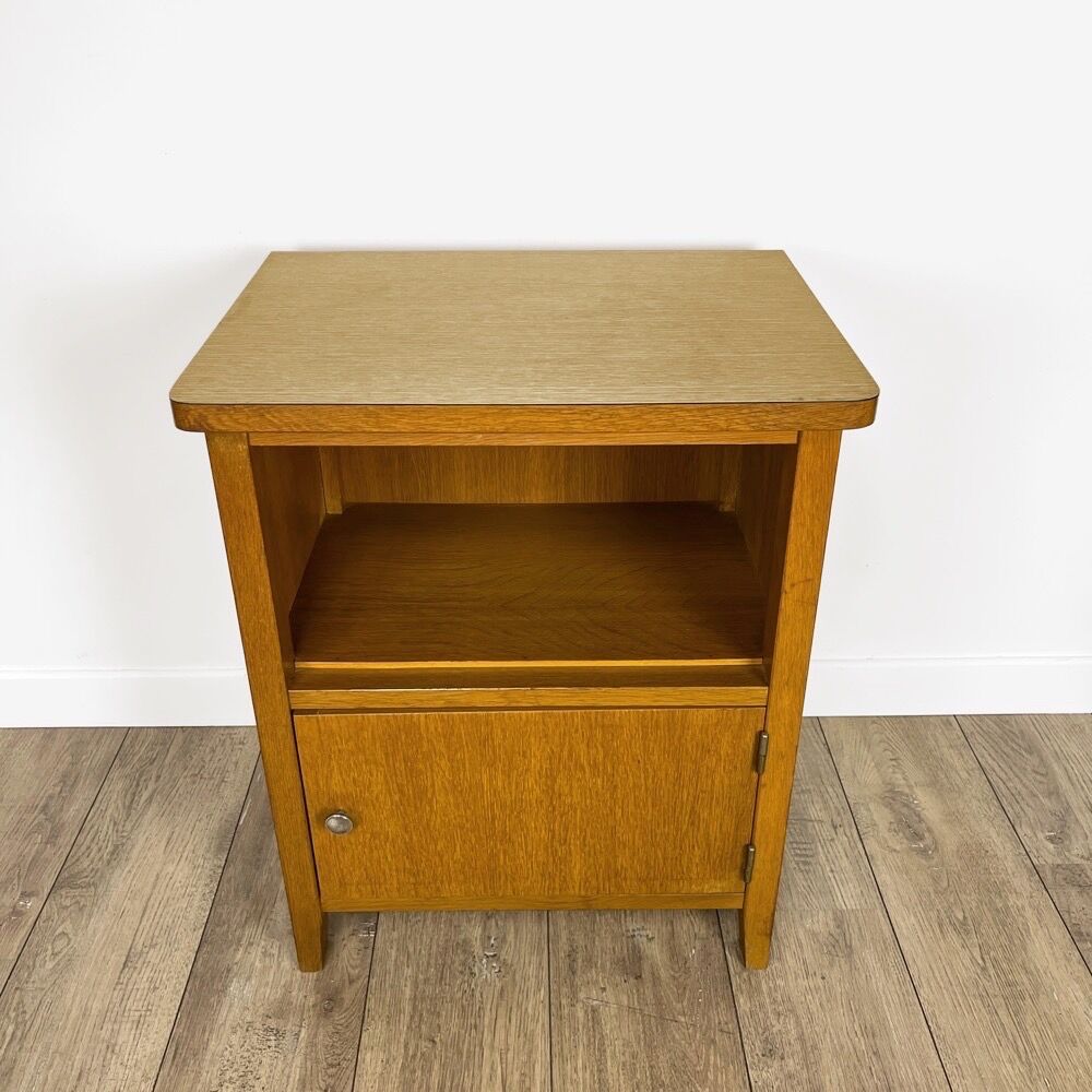 Pair of bedside tables blond wood and vinyl Jantzi 1966
