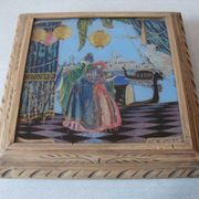 Old trifle music box Art Deco glass décor Carnival of Venice parrot