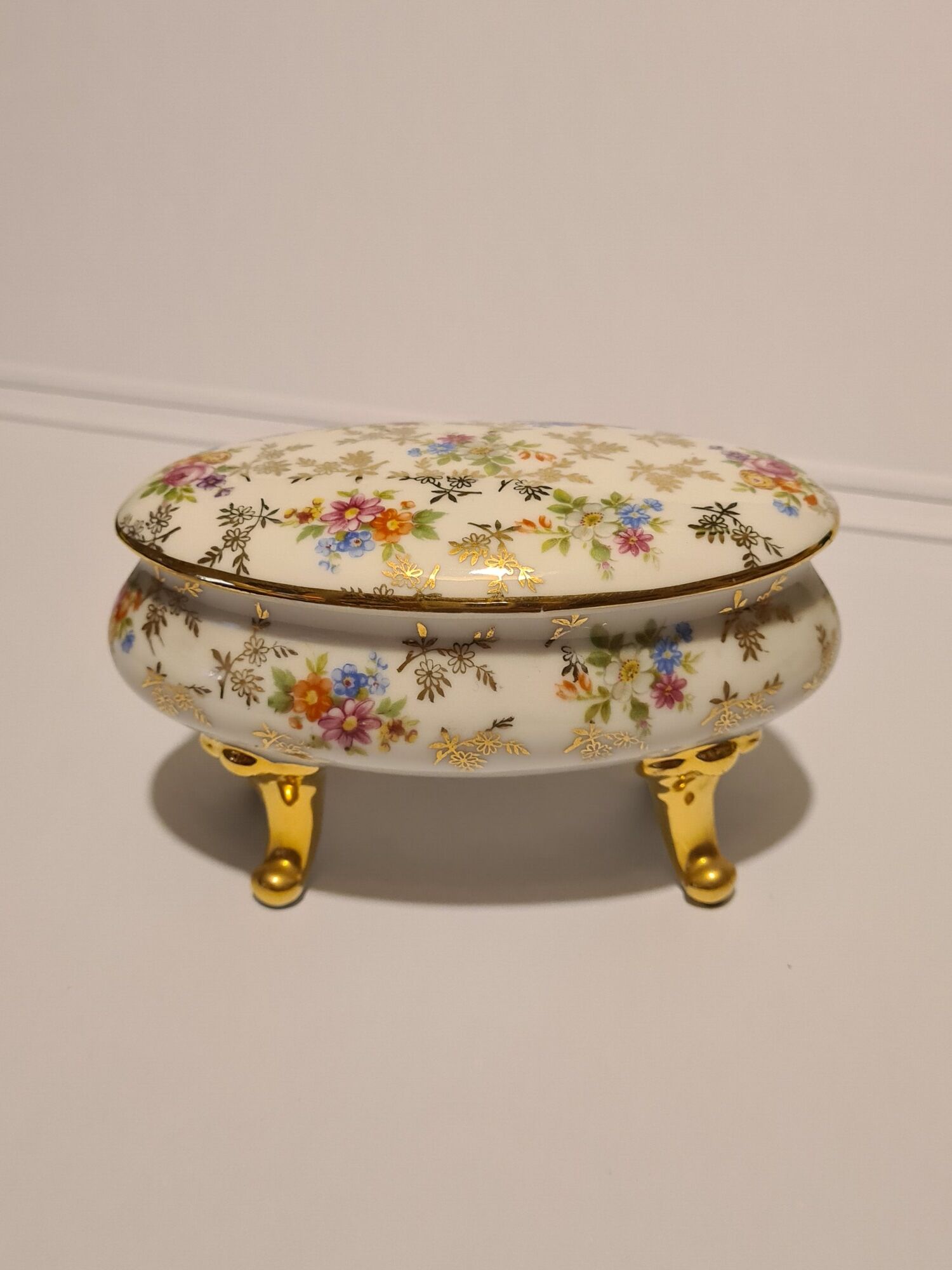 Limoges porcelain bonbonnière signed P & Cie Floral motif