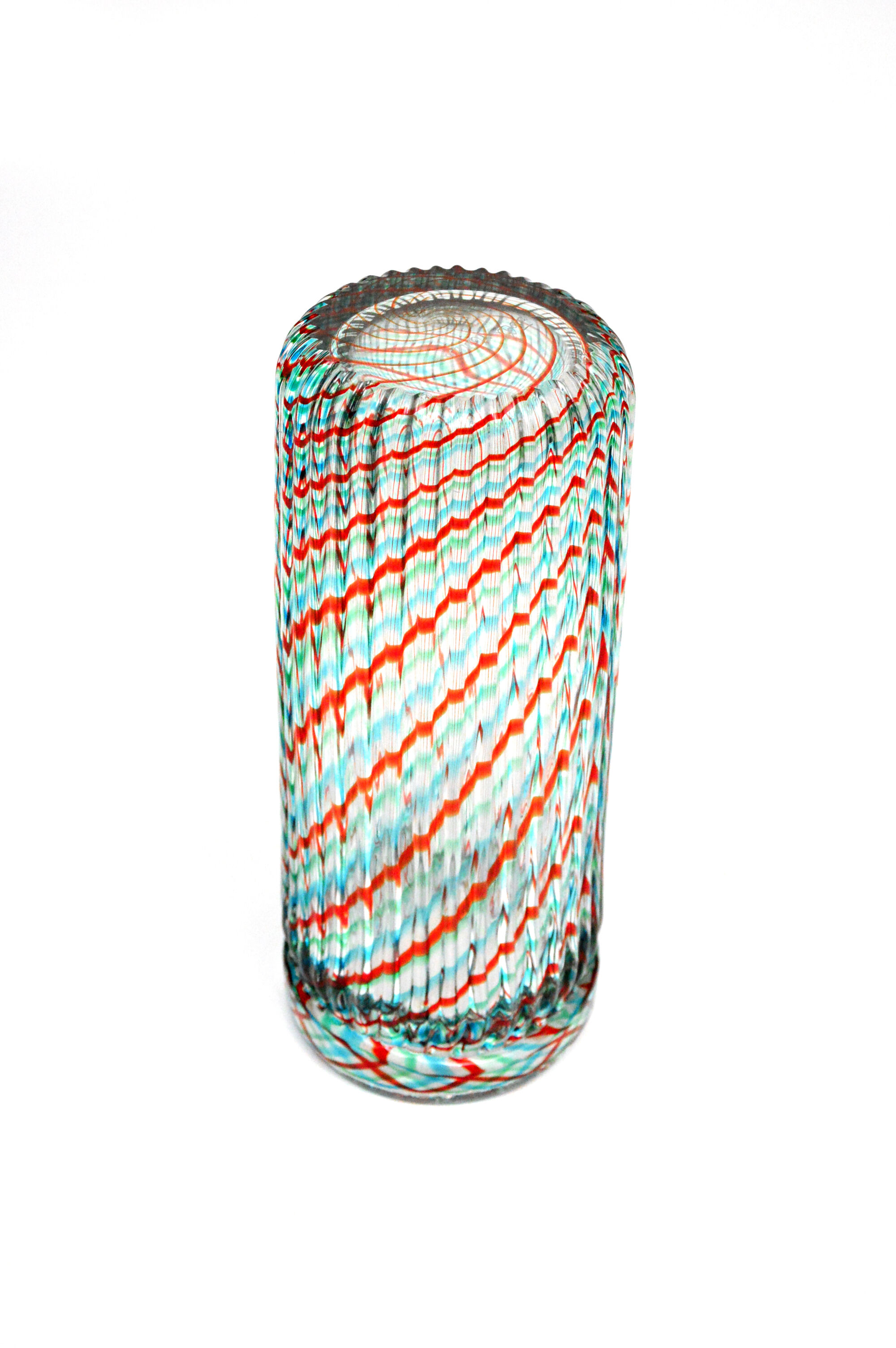 Ribbed Murano glass vase with half filigree decoration