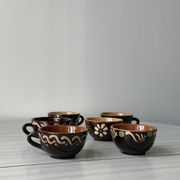 Lot of mismatched Alsatian pottery coffee cups