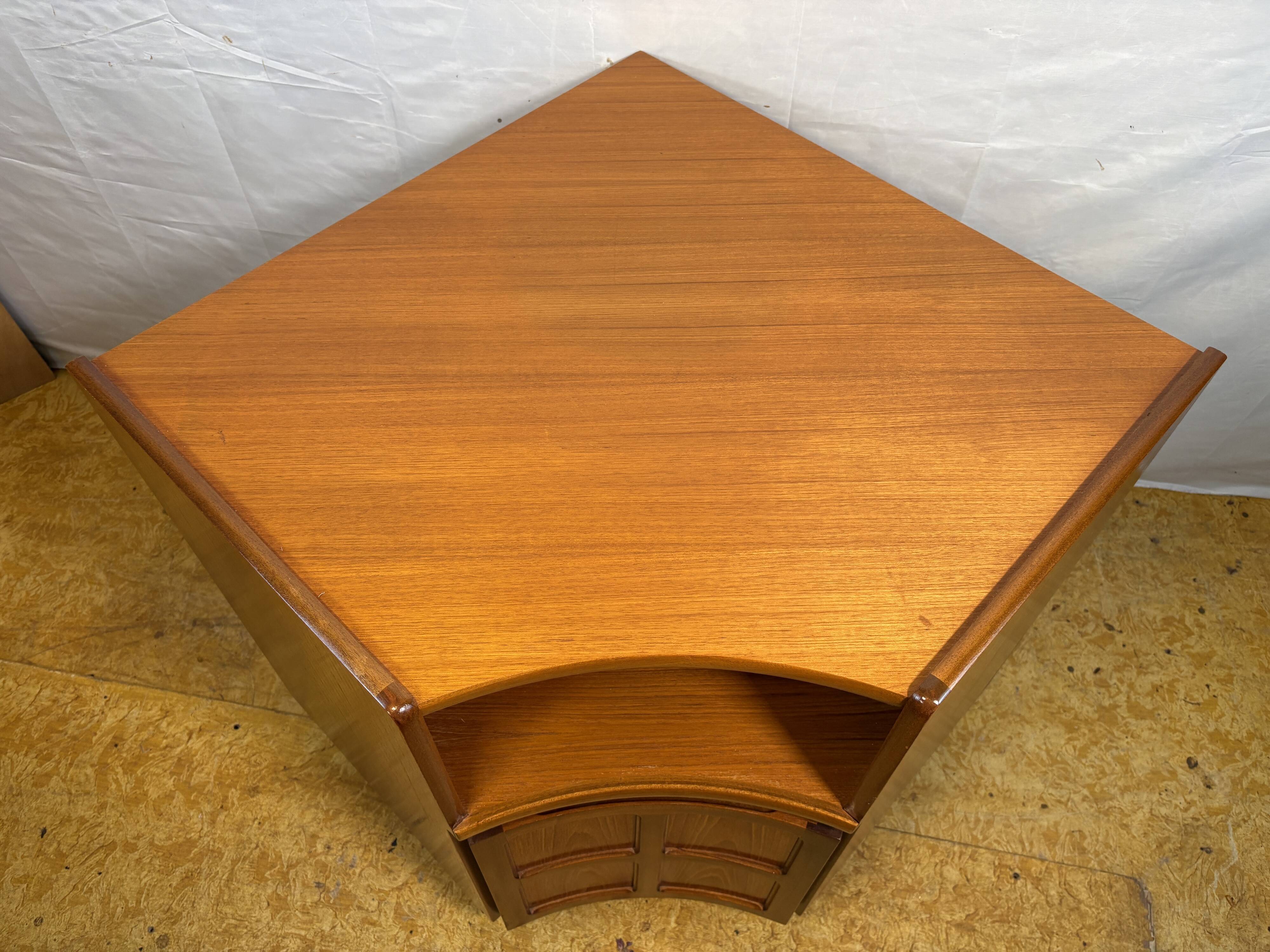 Vintage Nathan Teak Corner Cabinet (c. 1960s–1970s) – Mid-Century Modern  A
