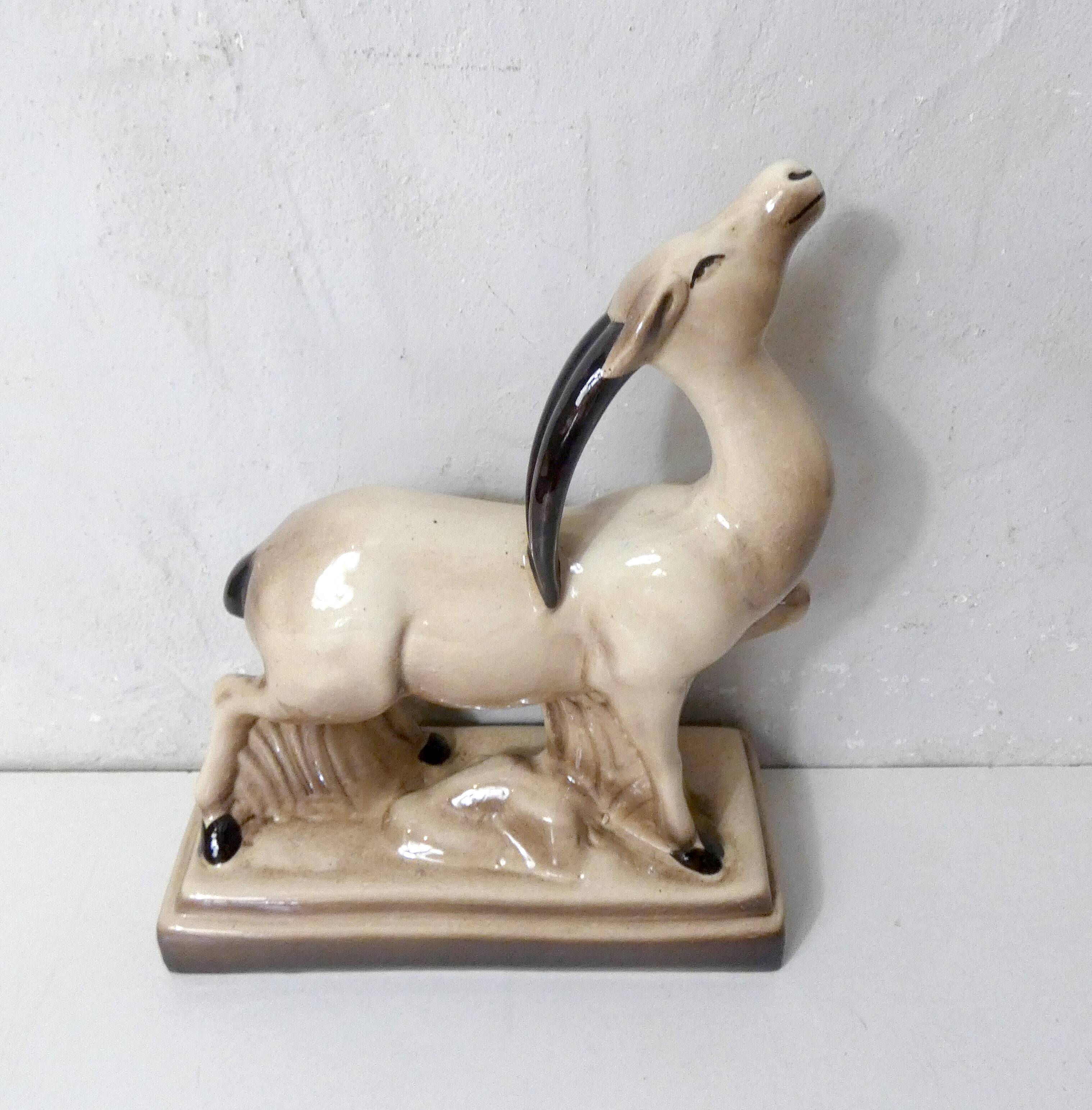 Charles Lemanceau Art Deco ceramic antelope
