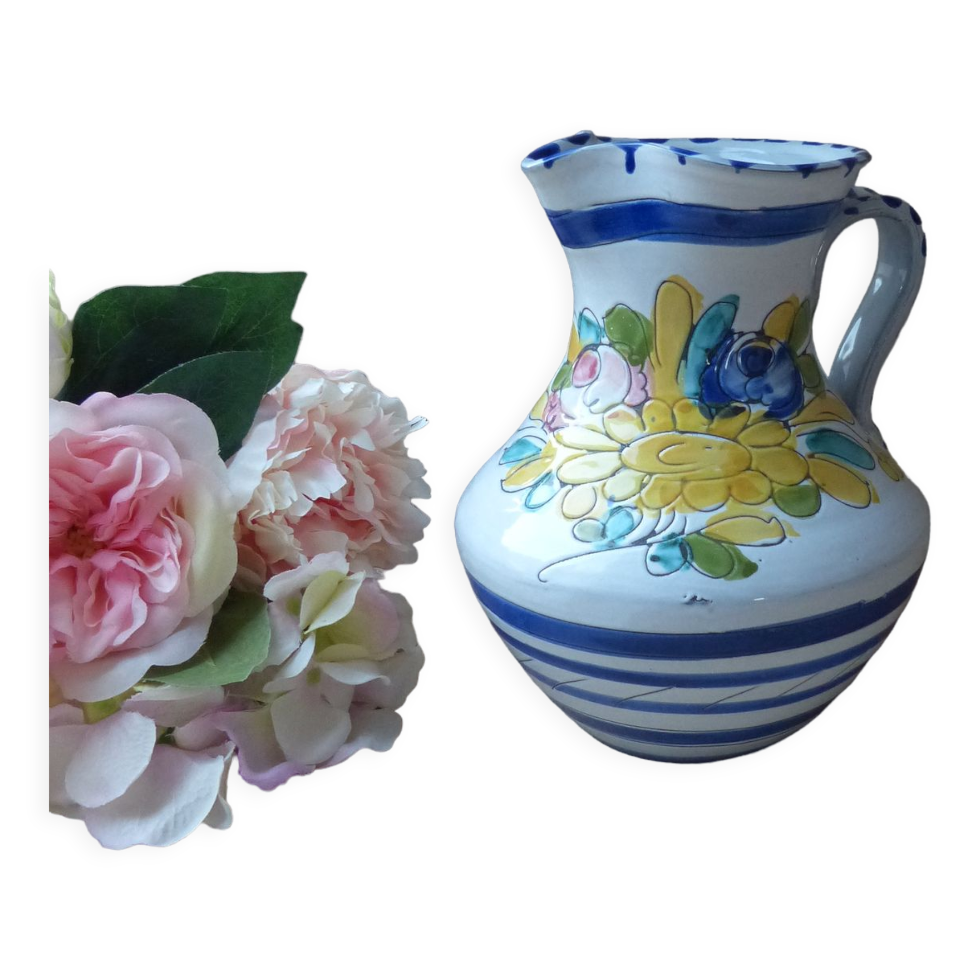Pitcher ceramic decoration hand-painted vintage