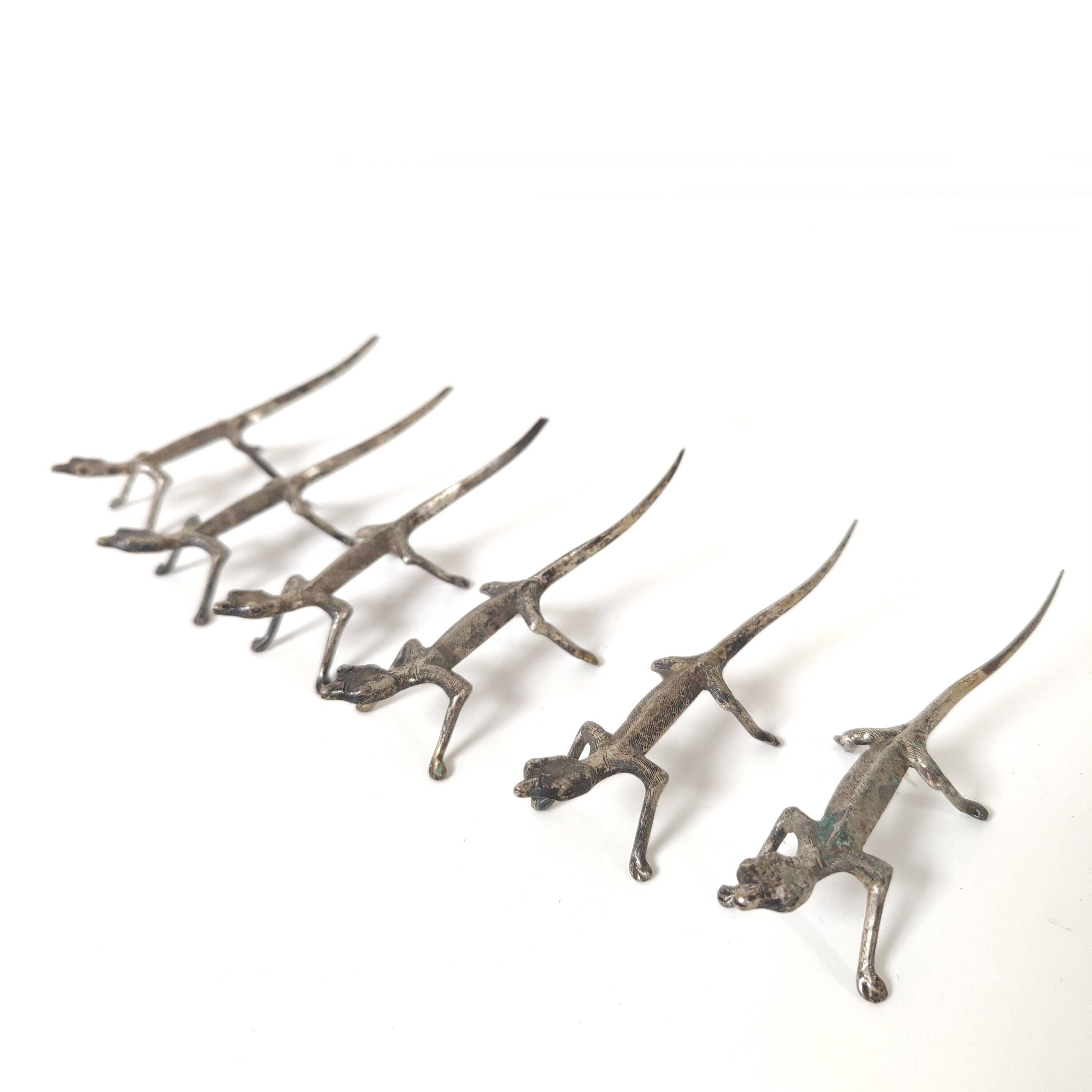 6 vintage knife holders reptile lizard silver metal