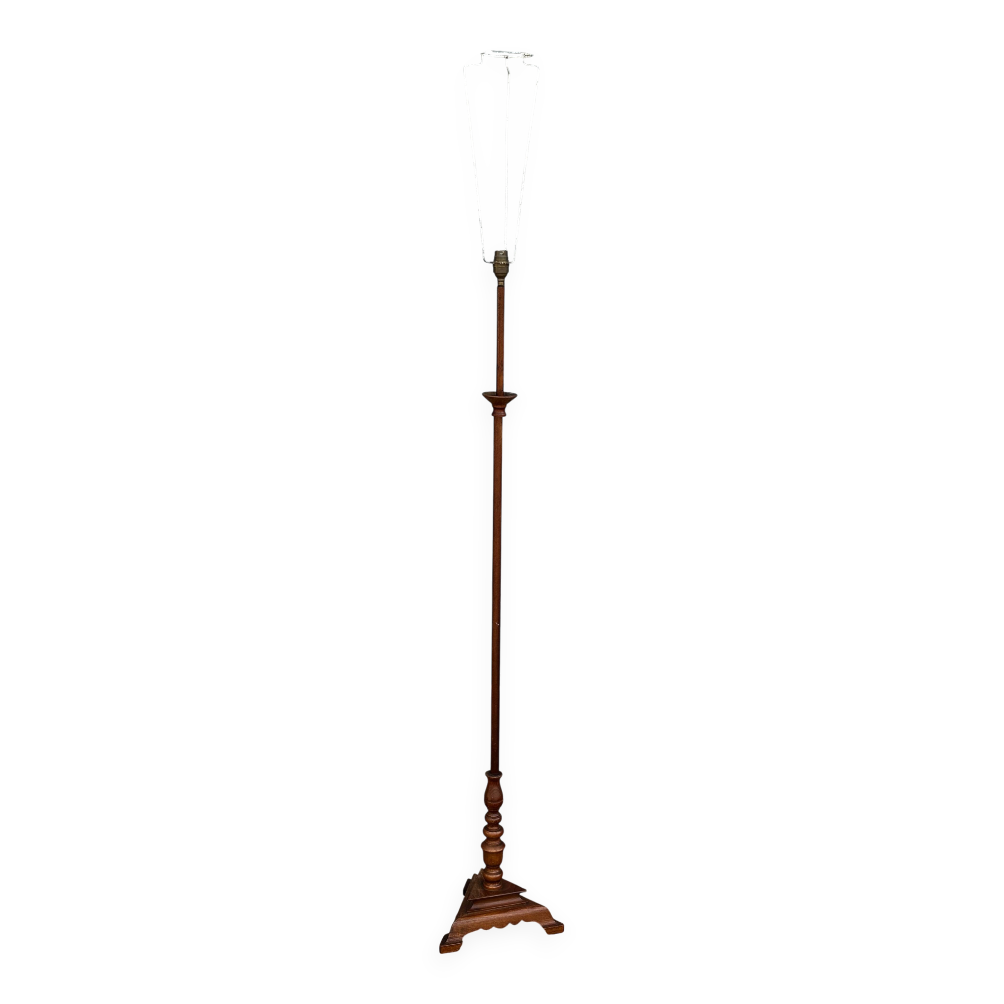Turned wooden floor lamp from the 1950s.
