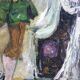 Tableau ancien Arlequin dansant