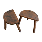 Duo of tripod oak stools
