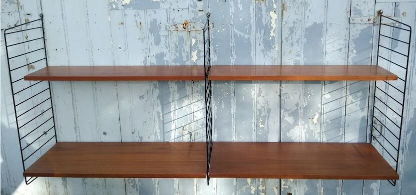 Vintage modular shelf in teak veneer and black metal, Nisse Strinning, 60s