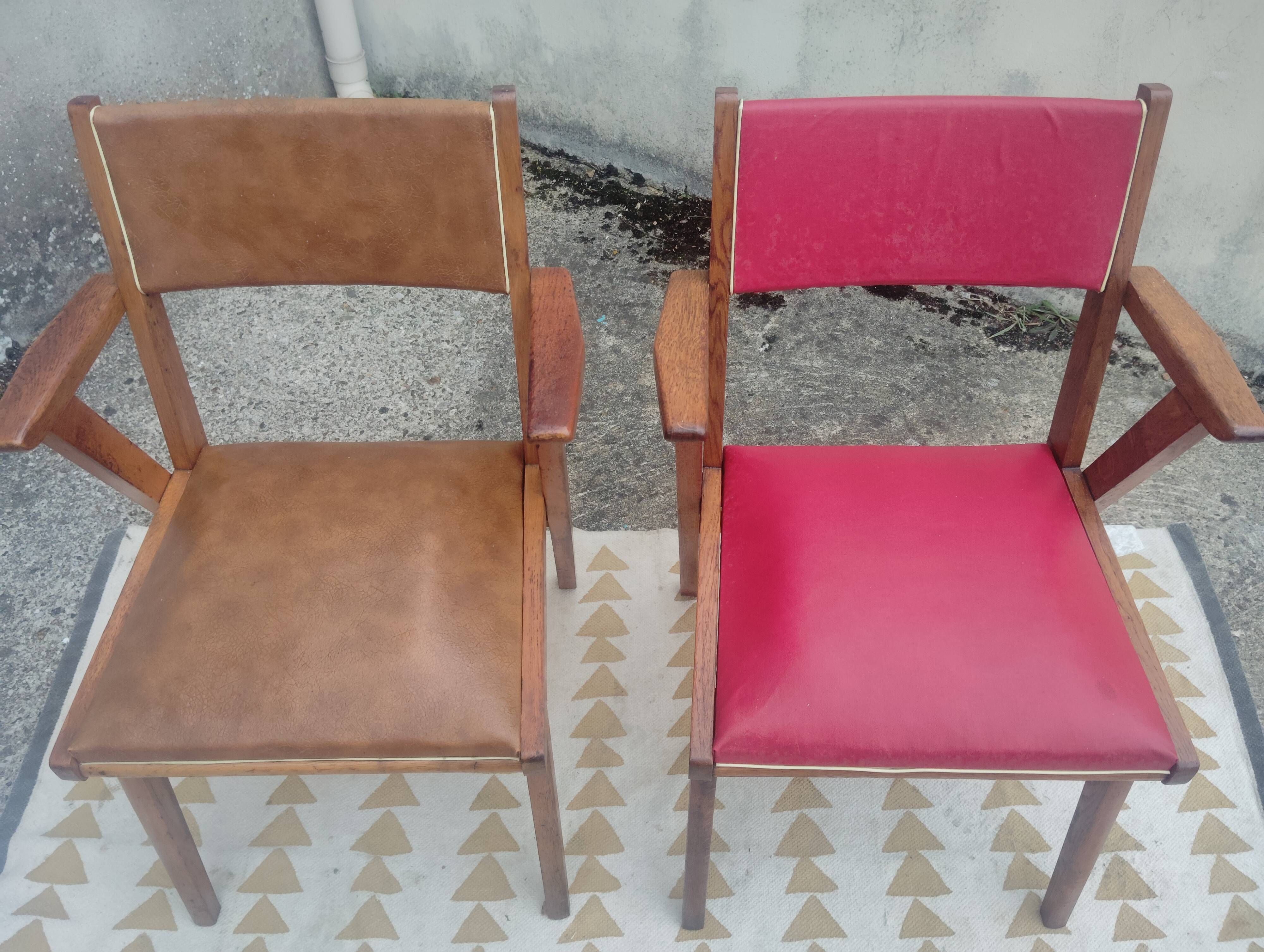 Set 7 chaises et 2 fauteuils bridge vintage chêne+simili