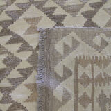 Beige cream scandinavian style kilim handmade flat-woven wool area rug- 198x155cm