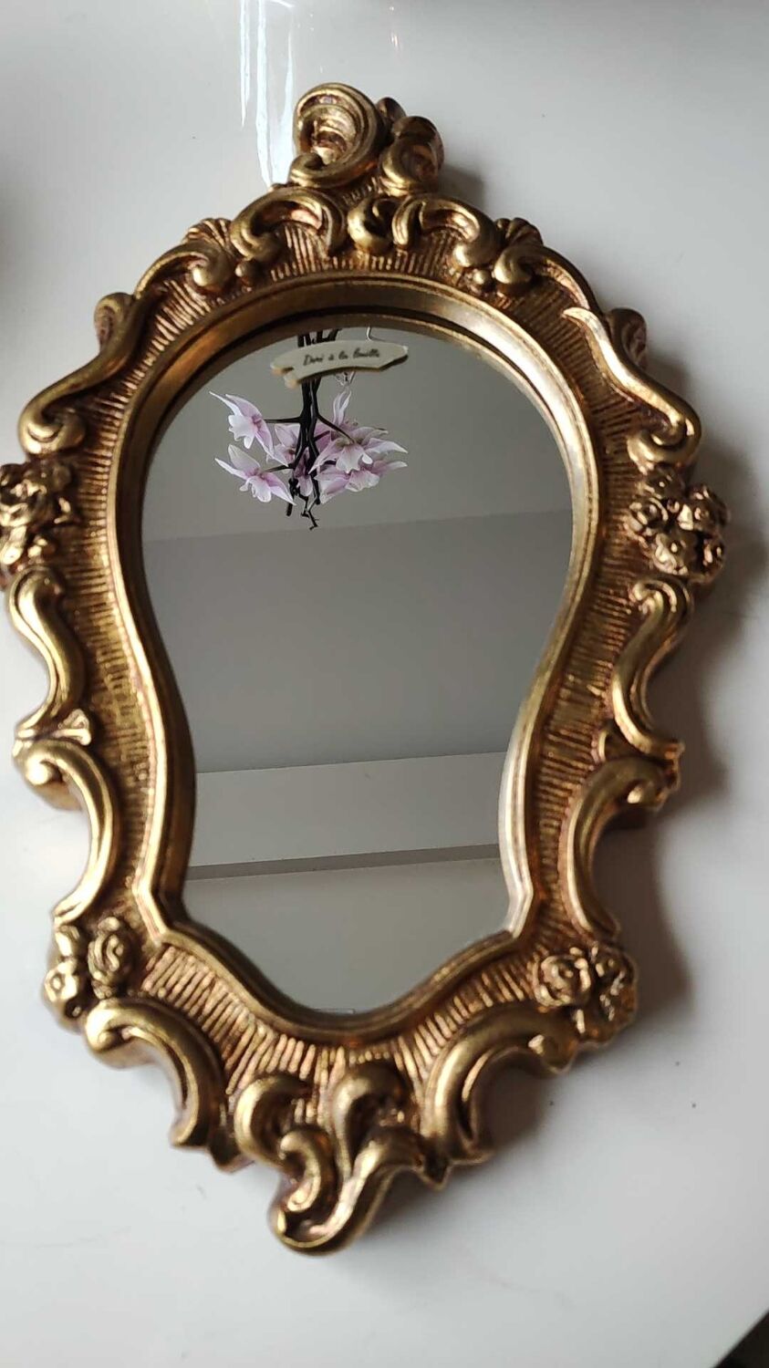 Mirror Rocaille style gilded with gold leaf 42 x 26 cm