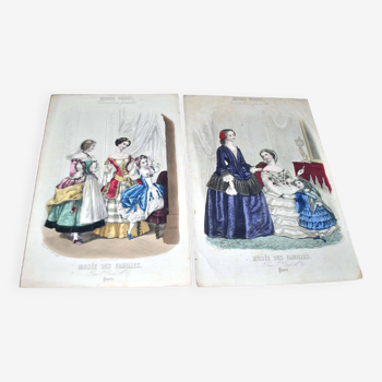 Lot de 2 gravures de mode Belle Epoque Modes vraies Musée des familles XIXe siècle 1890