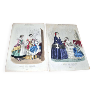 Lot de 2 gravures de mode Belle Epoque Modes vraies Musée des familles XIXe siècle 1890