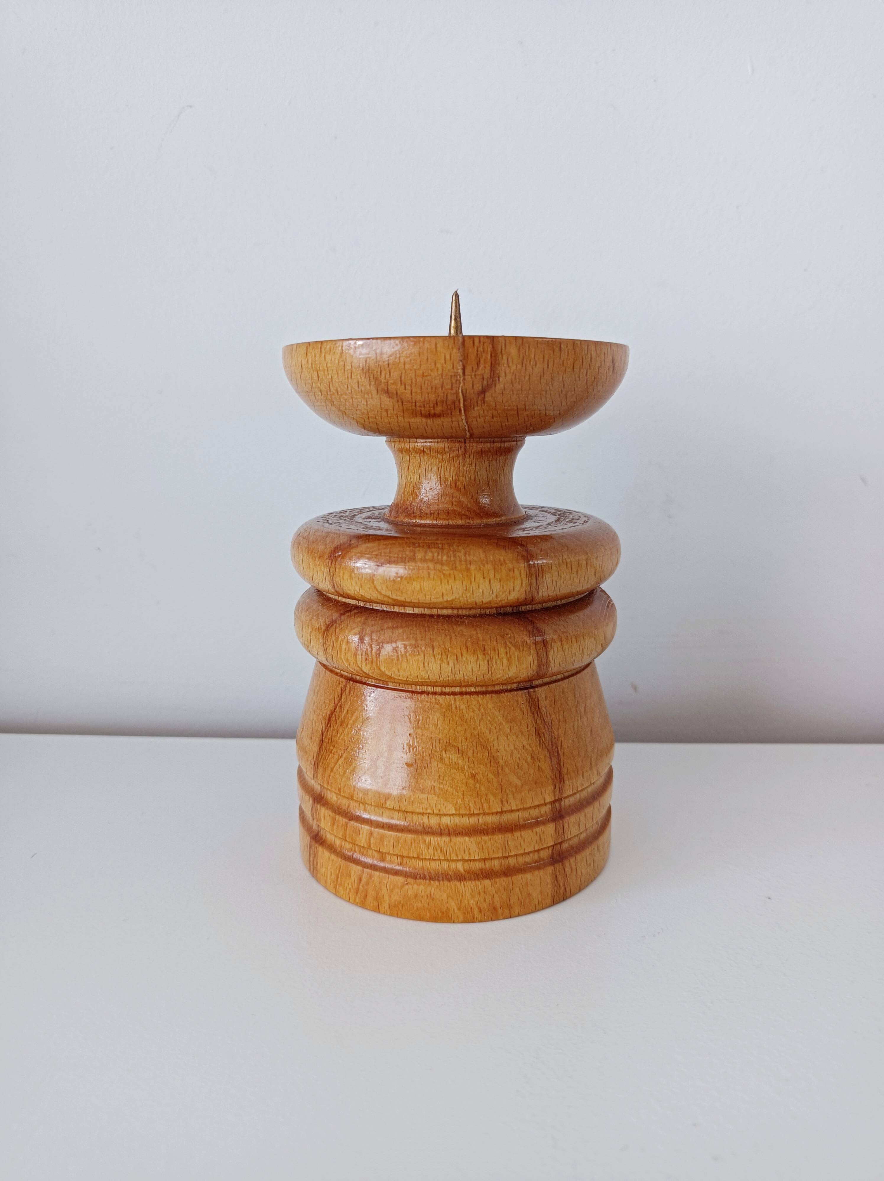 Set of 4 Scandinavian turned wooden candle holders