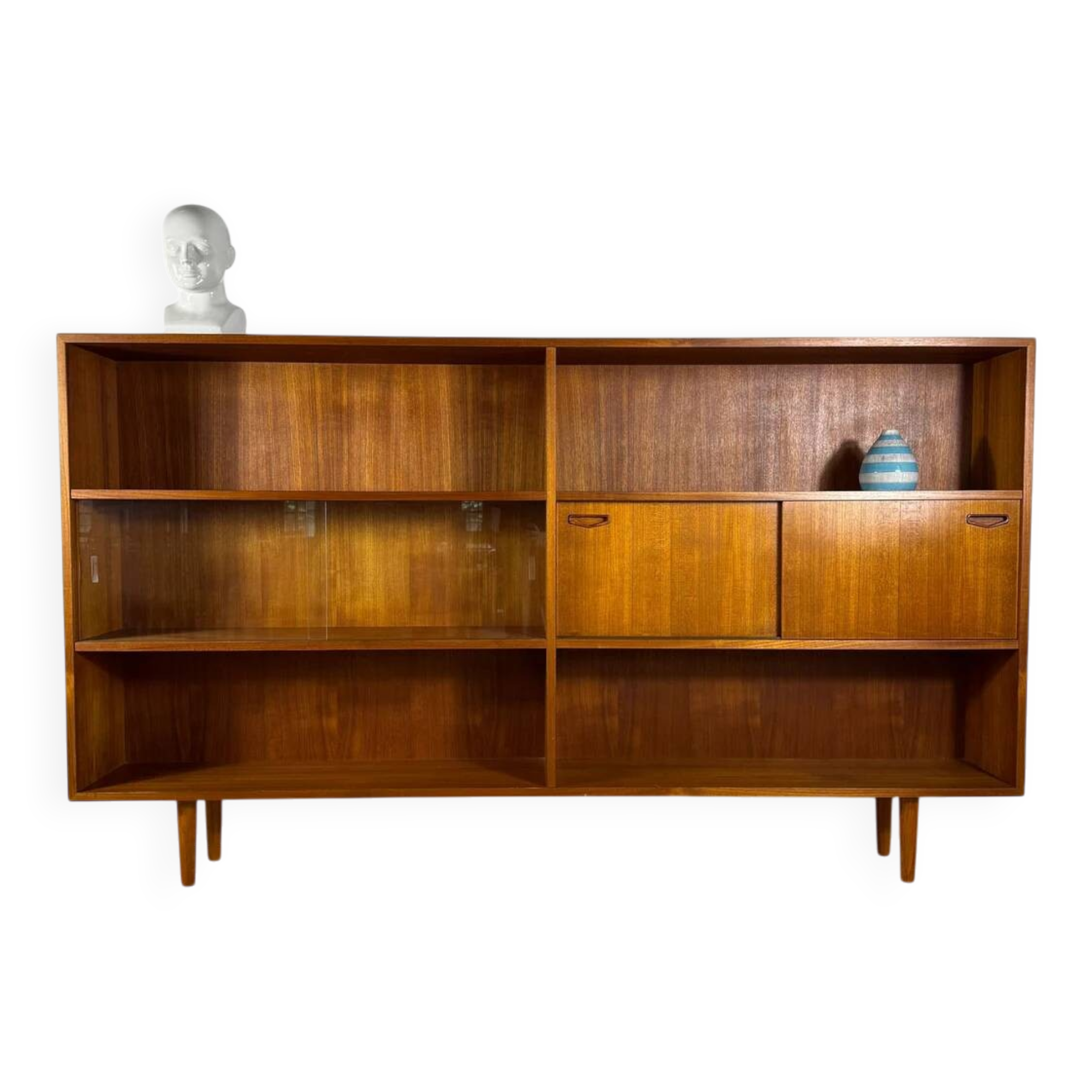 Vintage Clausen & Son teak bookcase with glass doors, Denmark 1960