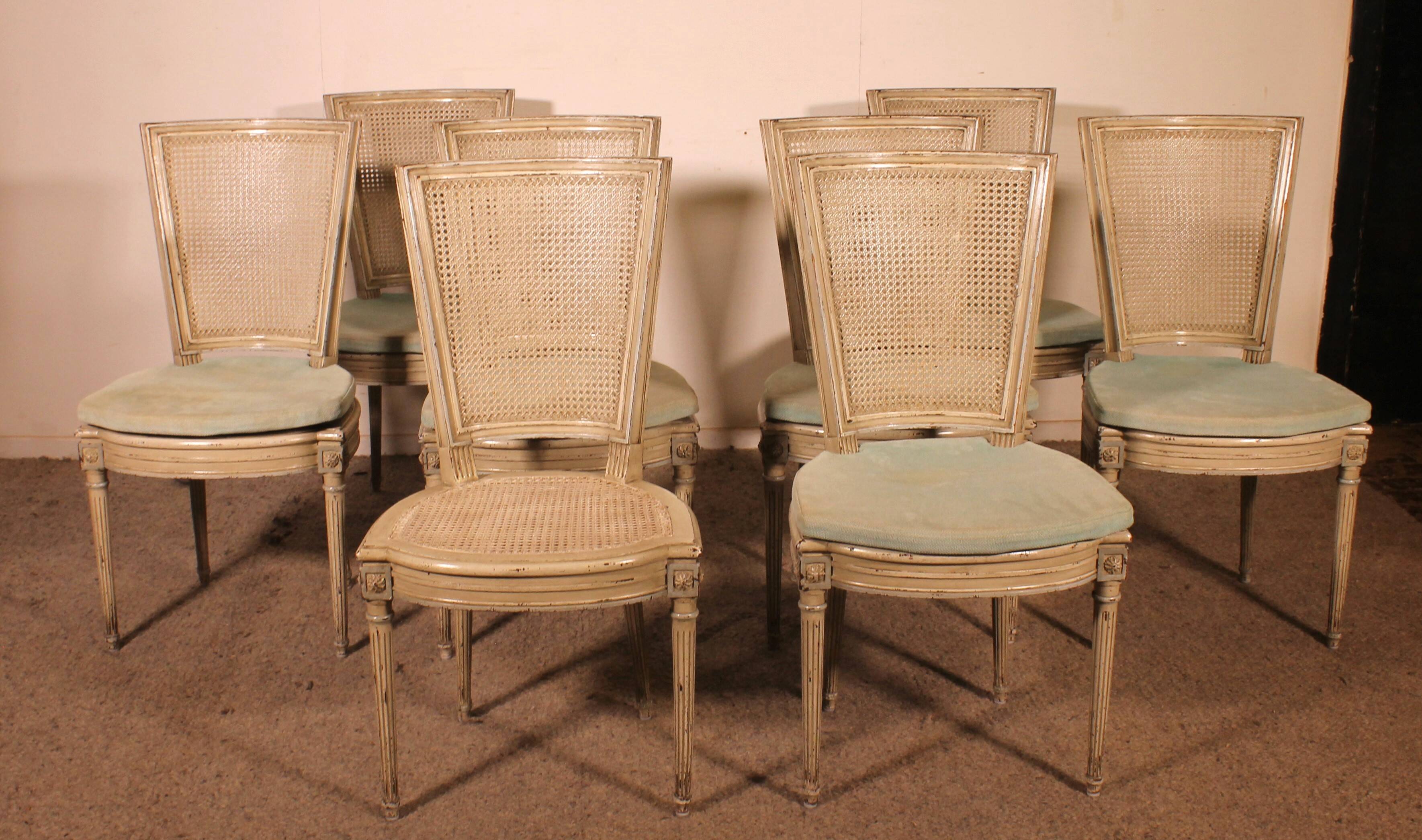 Set Of 12 Louis XVI Style Chairs In Polychrome Wood - 19th Century
