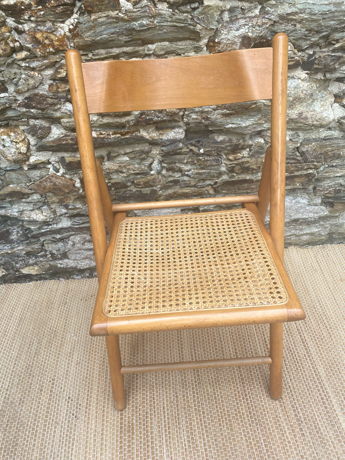 80s wooden and cane folding chair