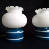 Pair of duck blue and white opaline lamps