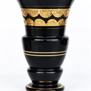 Superb Large Art Deco Ruppel Boom Vase – Black Glass with Fine Gold Gilding