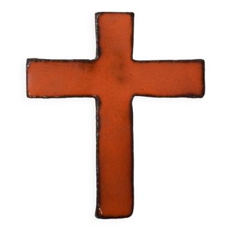 Croix en céramique vernissée orange