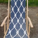 Pair of wood and fabric long chairs