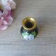 Miniature vase in black and gold cloisonné brass with peonies and flowers decor Vintage