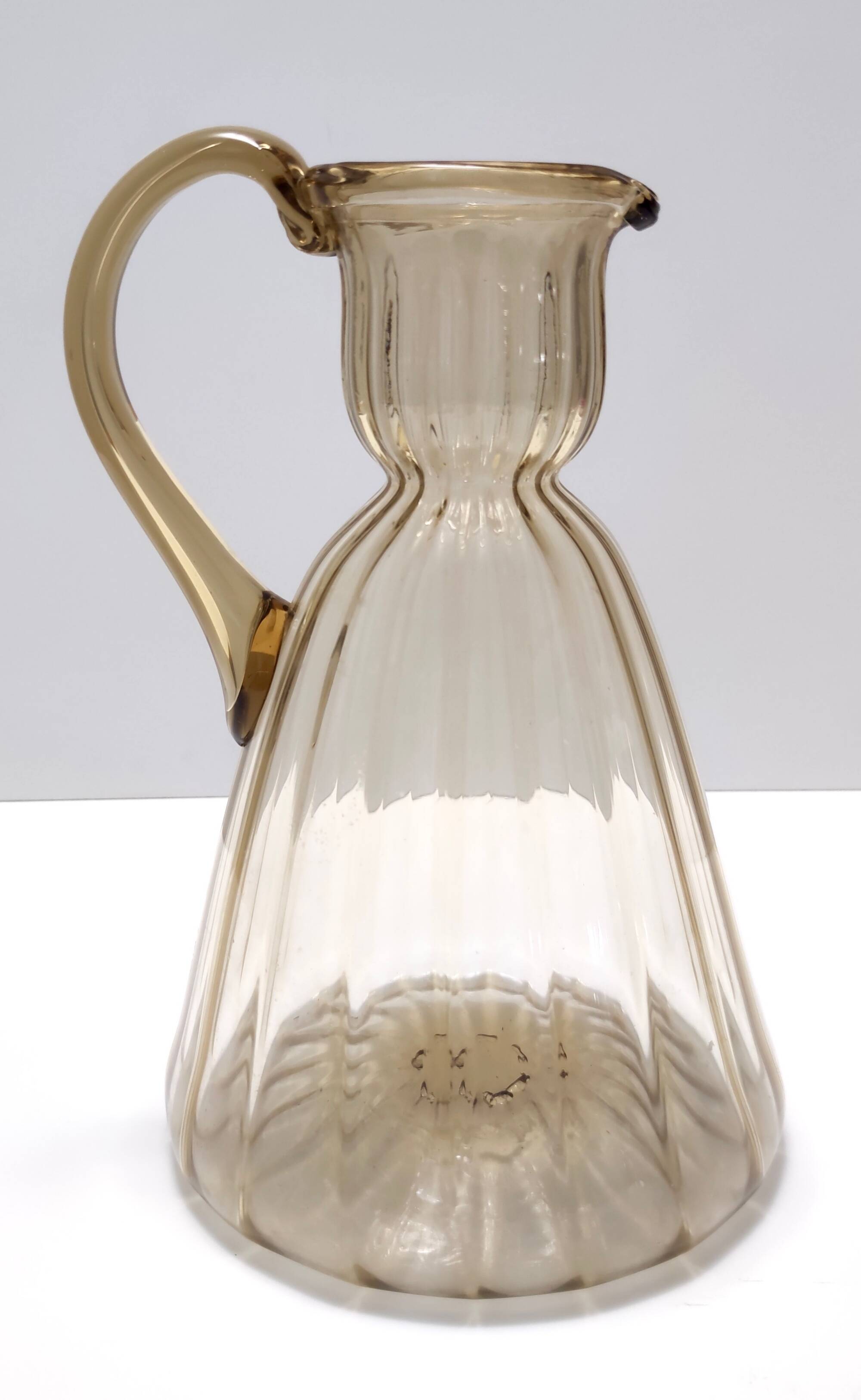 Straw-Colored Glass Pitcher Vase Ascribable to Vittorio Zecchin, Italy