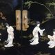 Small furniture in black Chinese lacquer with carved soapstone, mother-of-Pearl inlay.