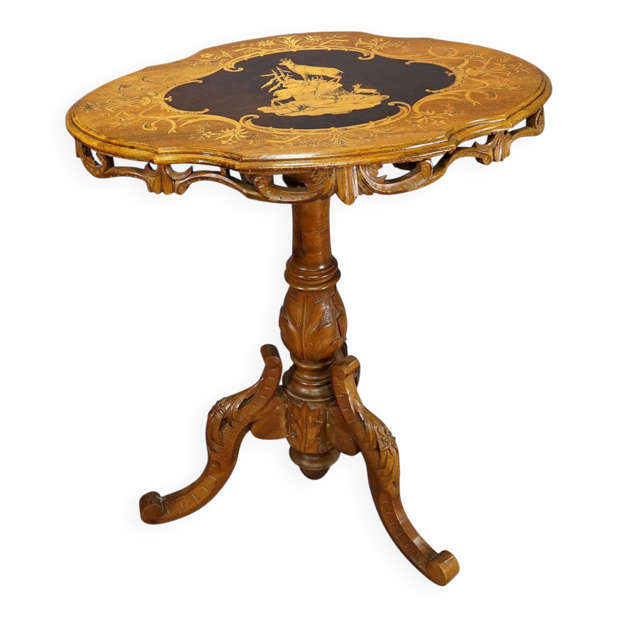 Edelweiss marquetry side table Brienz Switzerland 1900