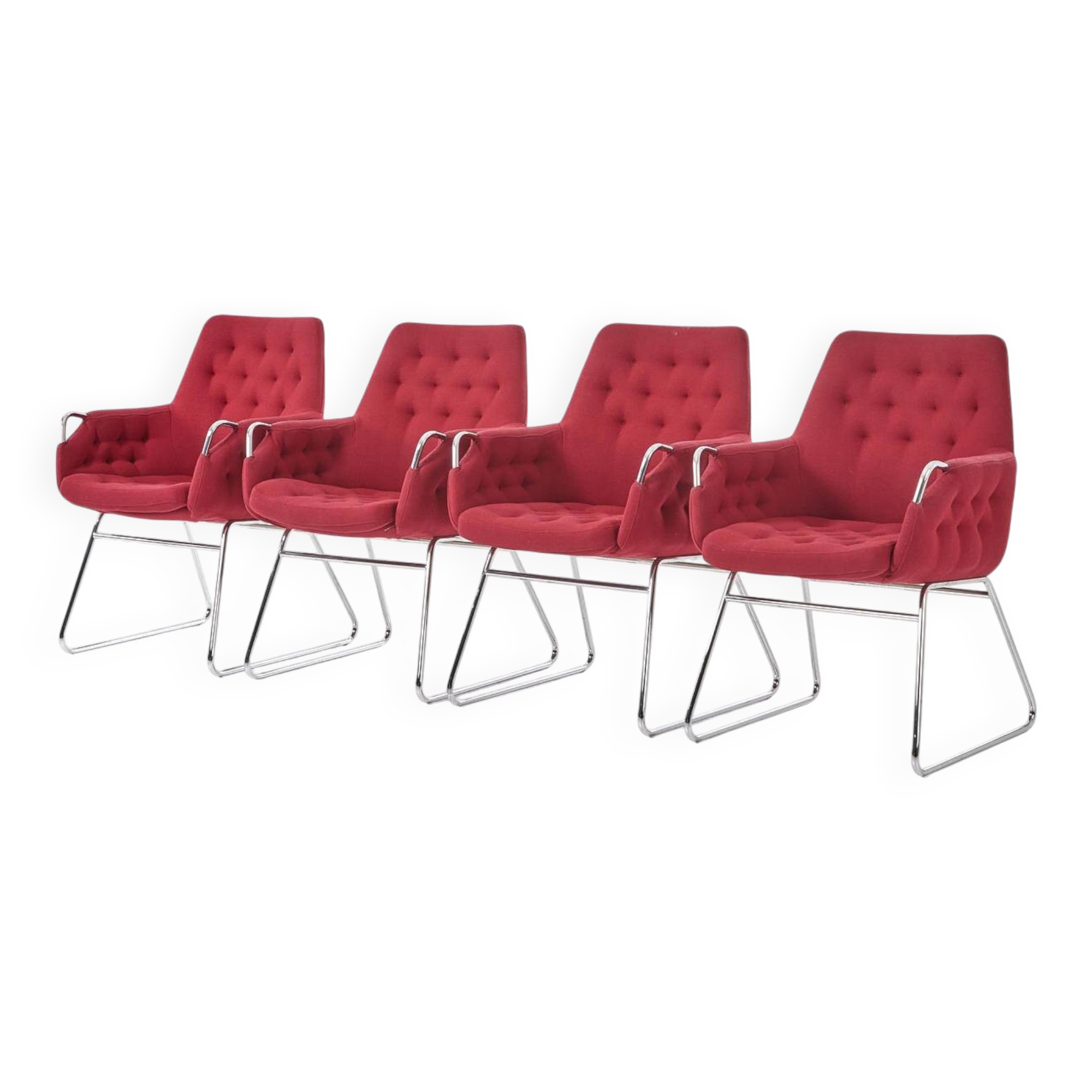 Red "Mirja" armchairs by Bruno Mathsson for Bruno Mathsson International, set of 4, 2003.