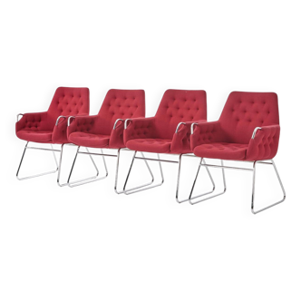 Red "Mirja" armchairs by Bruno Mathsson for Bruno Mathsson International, set of 4, 2003.
