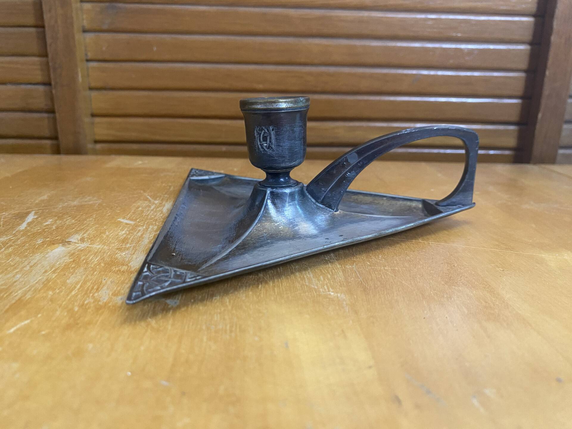 Handheld Candle Holder Art Nouveau Silver Metal Vintage Triangle