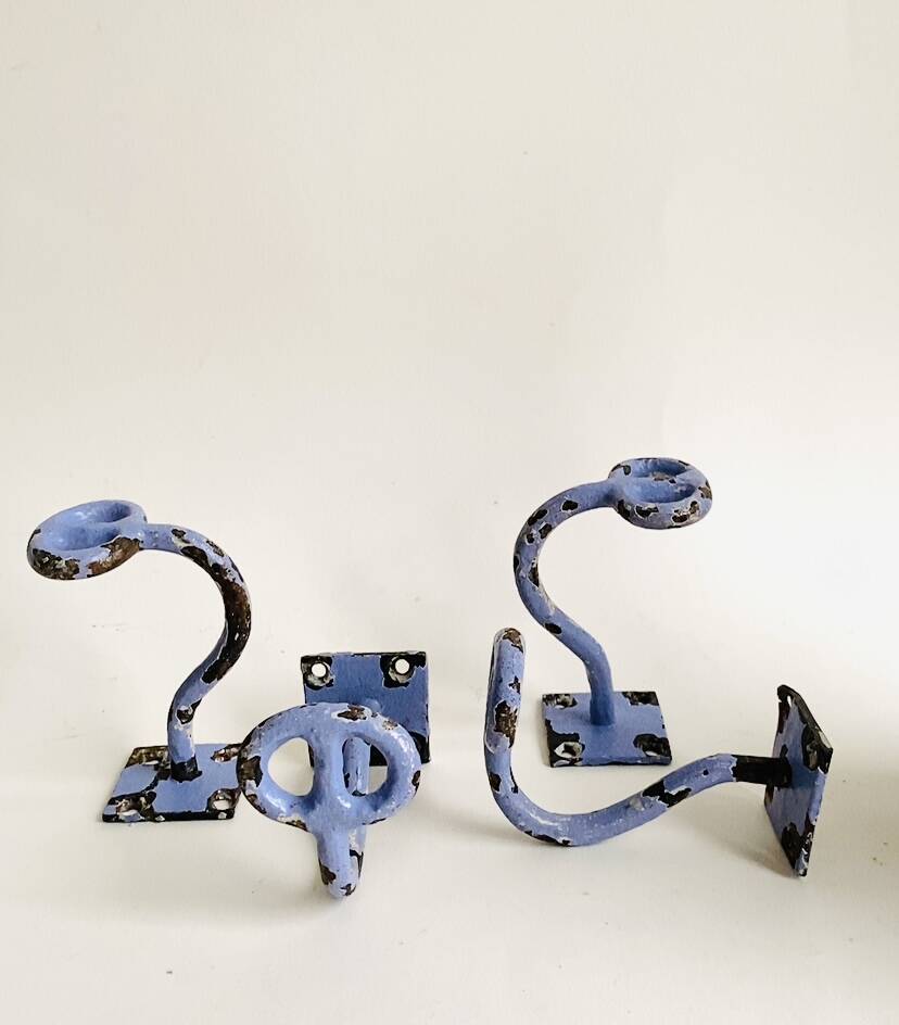 Set of painted cast iron industrial coat hooks