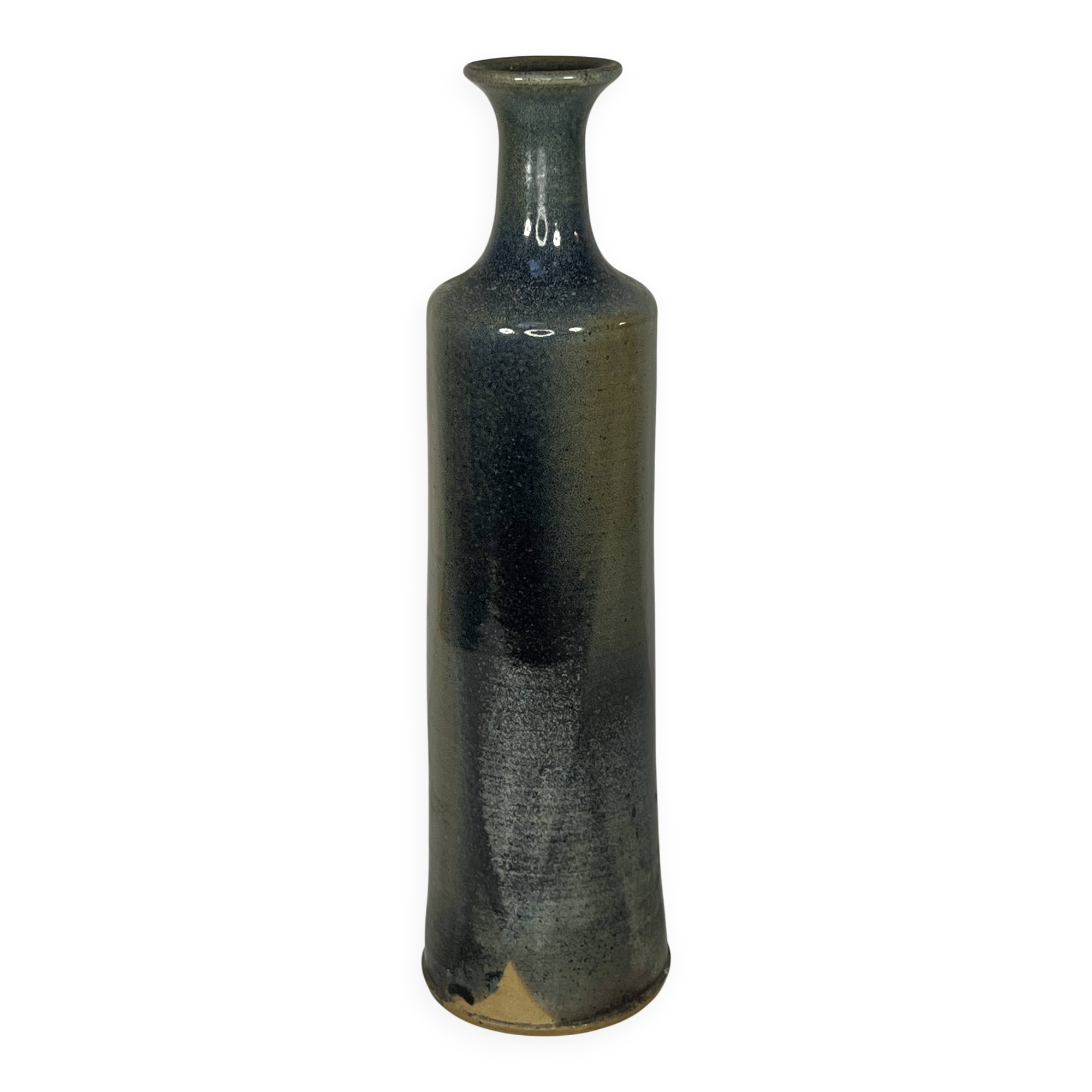 Bottle-shaped vase in glazed stoneware, 20th century design, H: 28cm