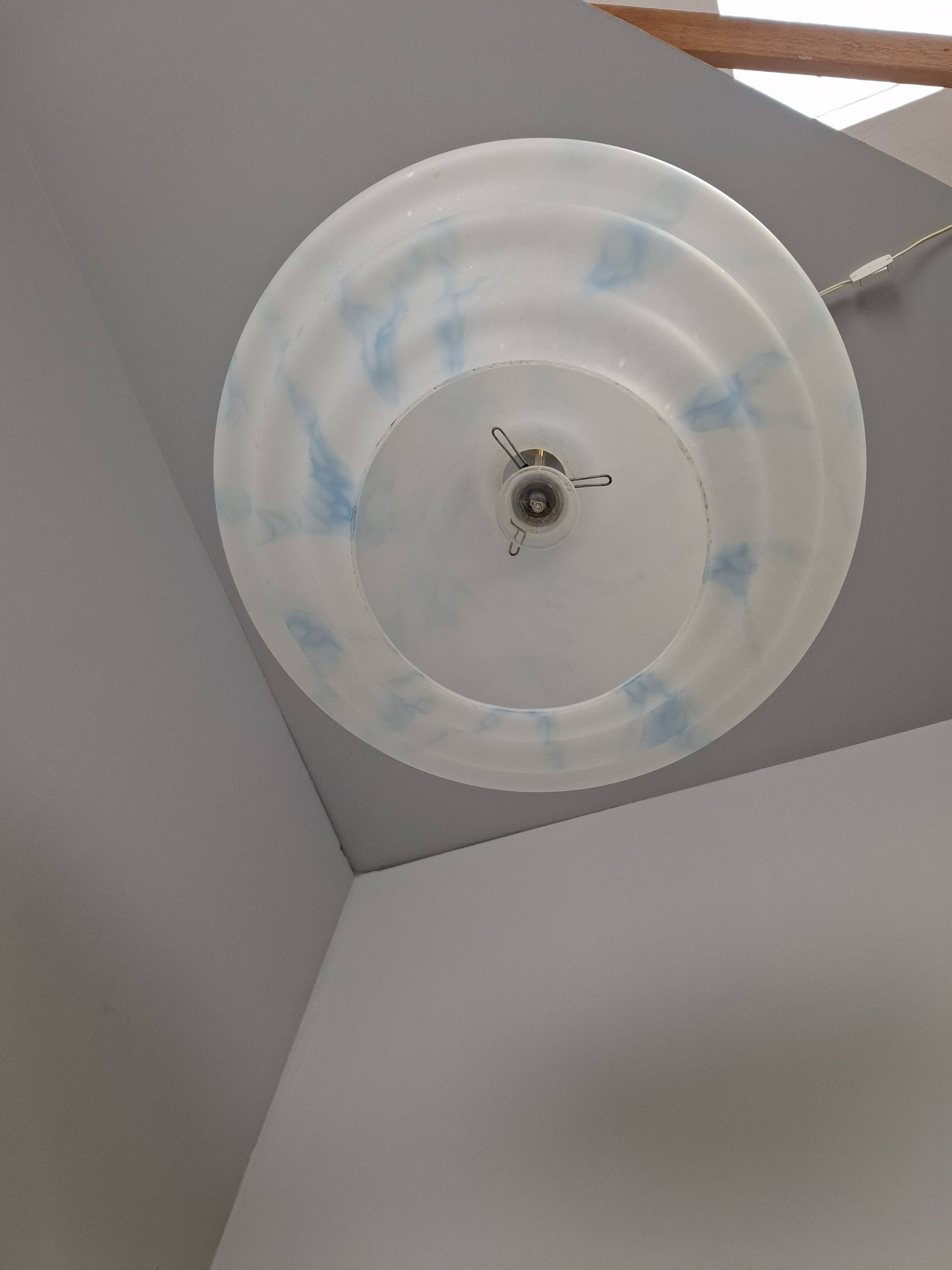 Napako Midcentury Modern Pendant Lamp in Opaline Glass and Brass, Czechoslovakia