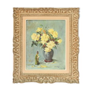 Huile sur panneau bouquet de fleurs