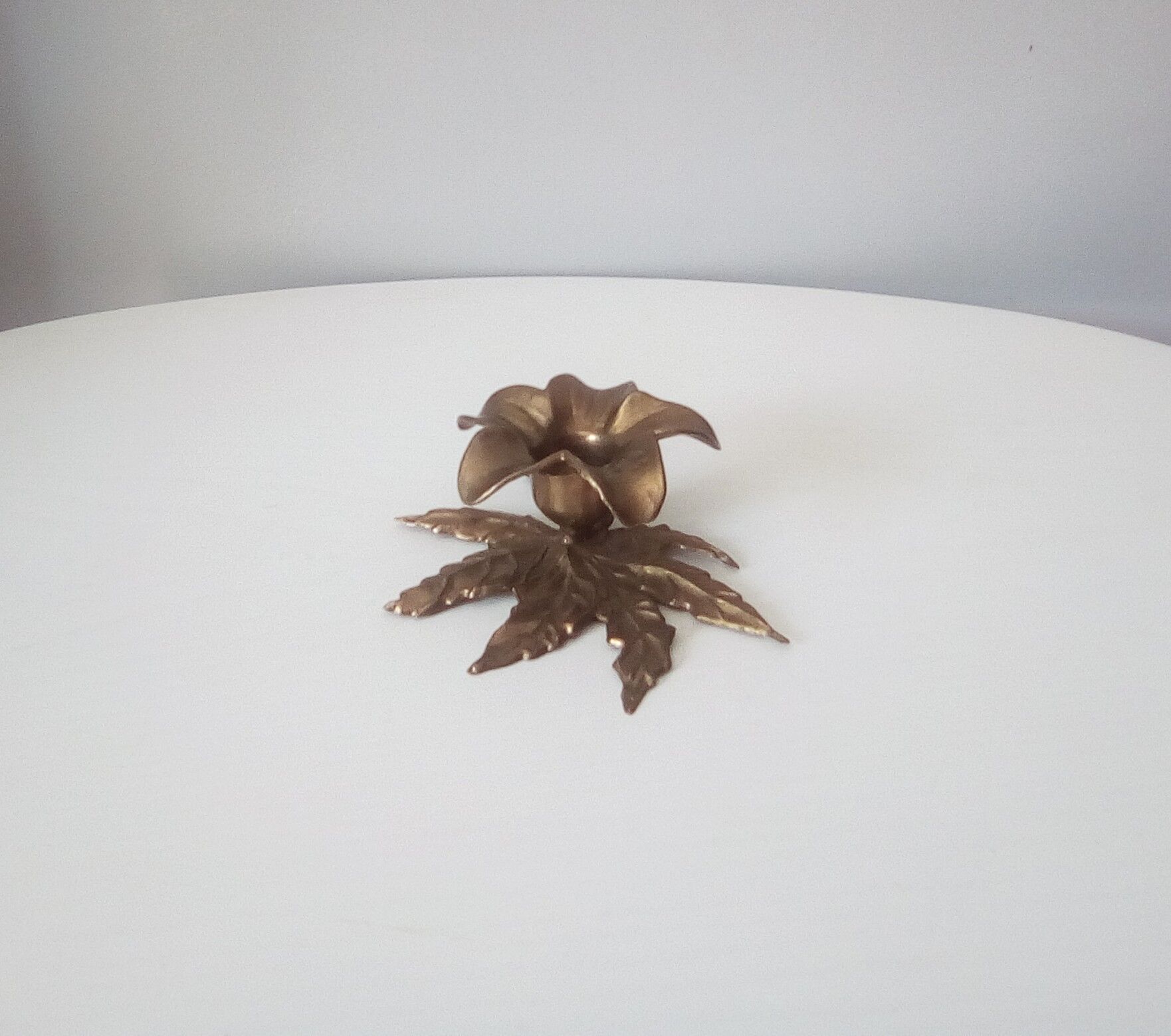 Candlestick old flower in solid brass