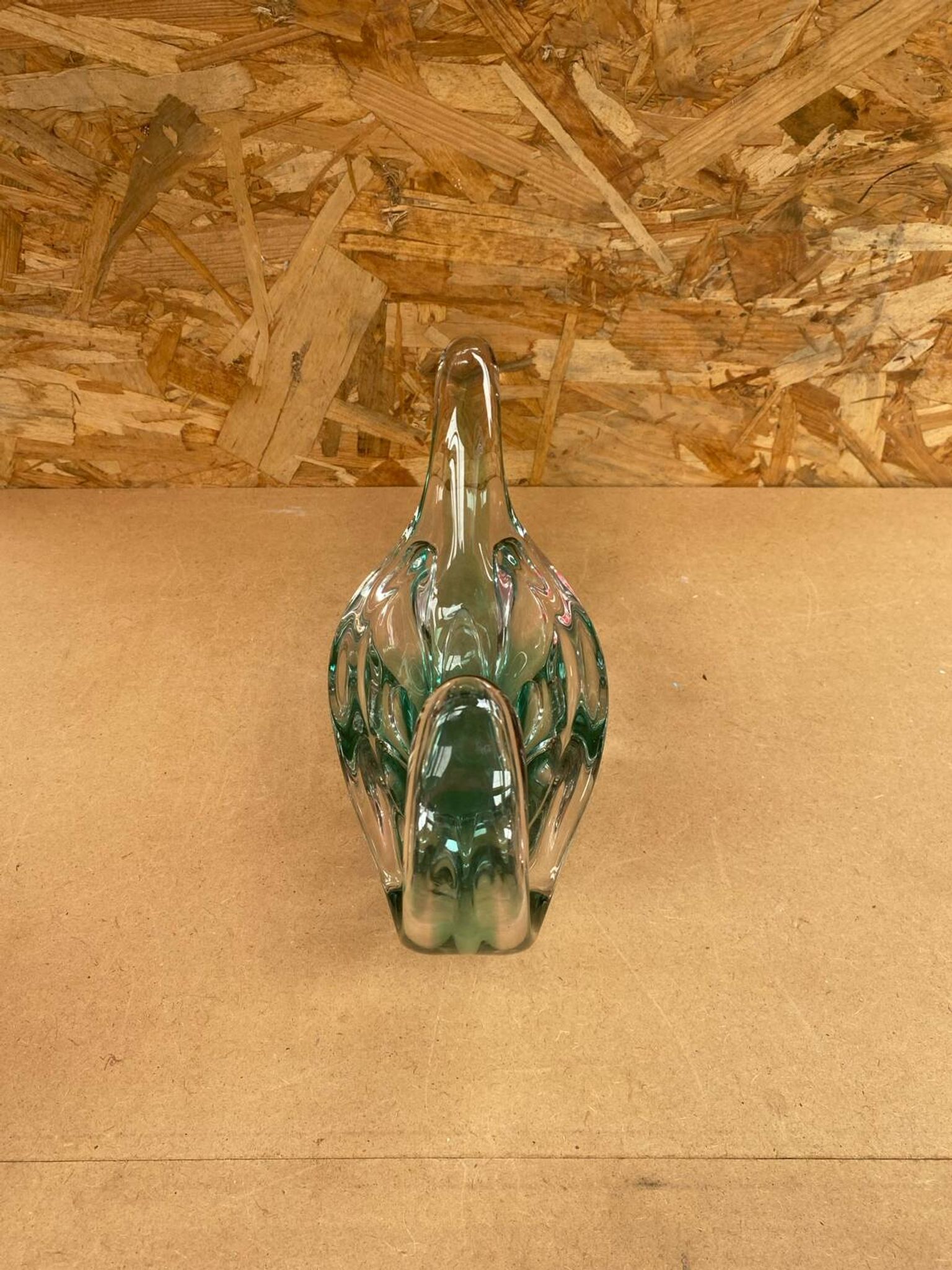 Ancien Vide Poche Coupe Cristal Vert & Transparent Vintage #B087