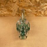 Ancien Vide Poche Coupe Cristal Vert & Transparent Vintage #B087