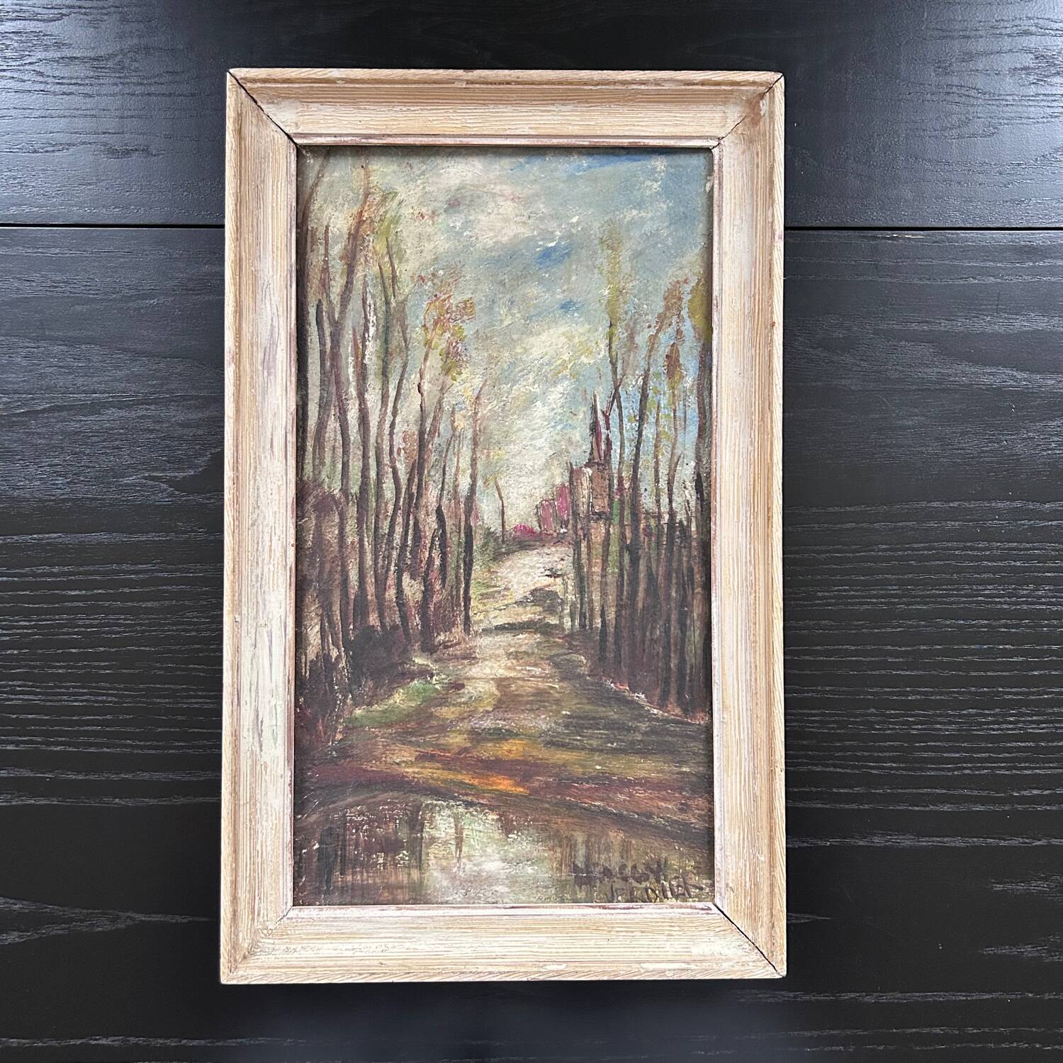 Old painting of a forest path