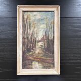 Old painting of a forest path