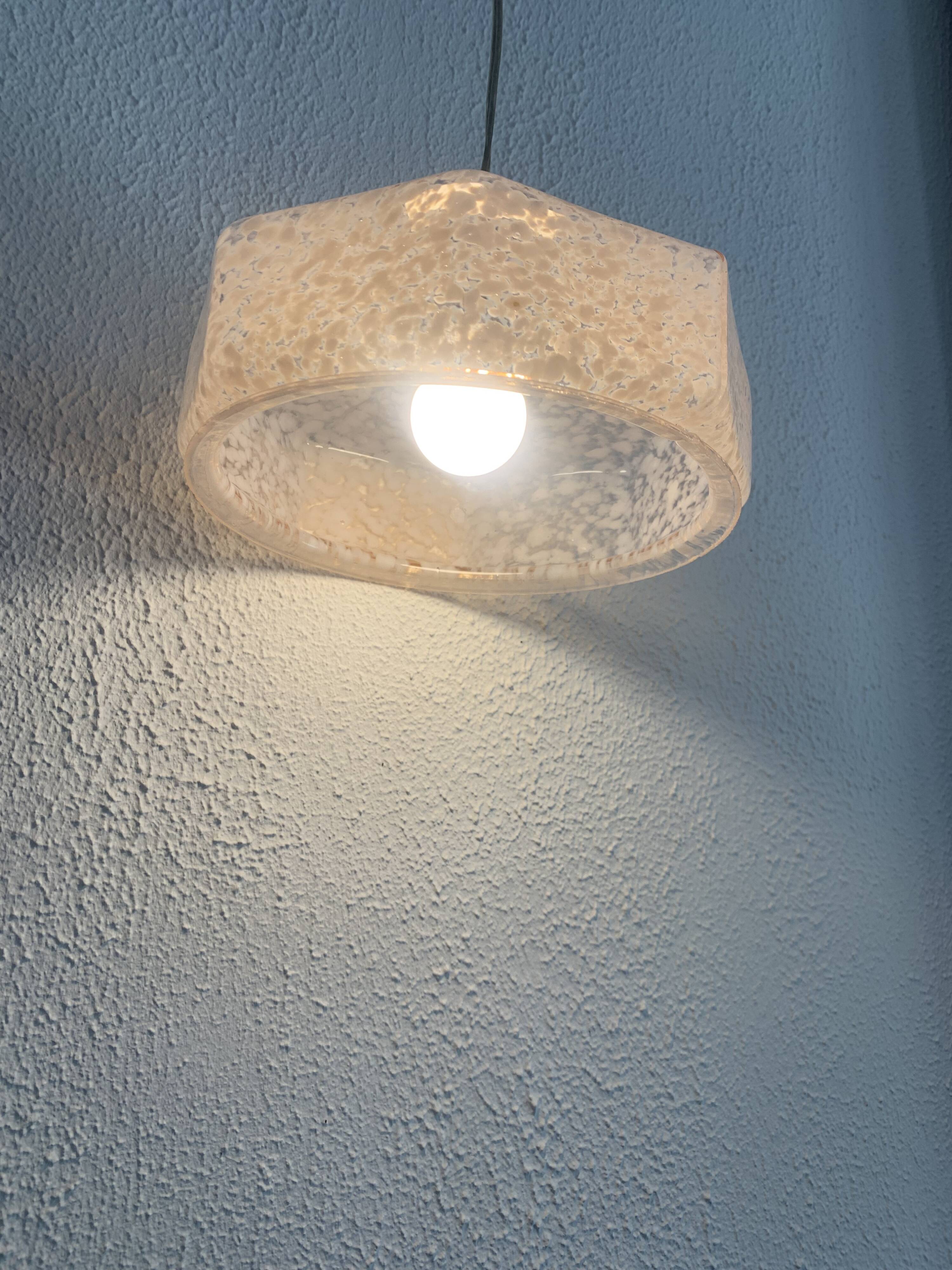 Vintage 1930s suspension pink clouded glass chandelier - 60 cm